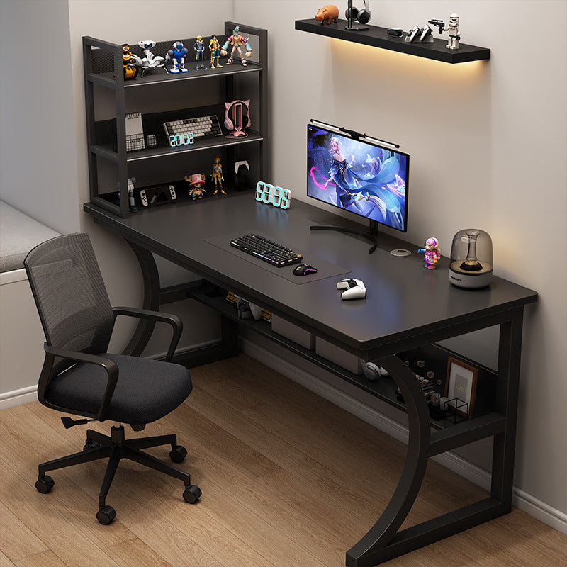 Walnut U-Shaped Gaming Desk with Monitor Hutch