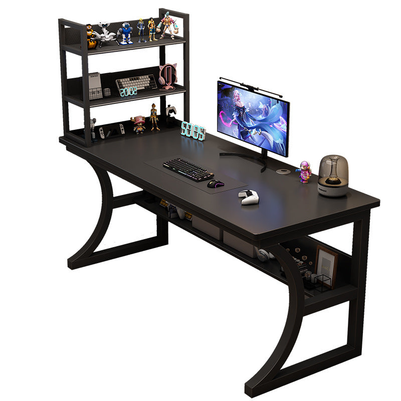 Walnut U-Shaped Gaming Desk with Monitor Hutch