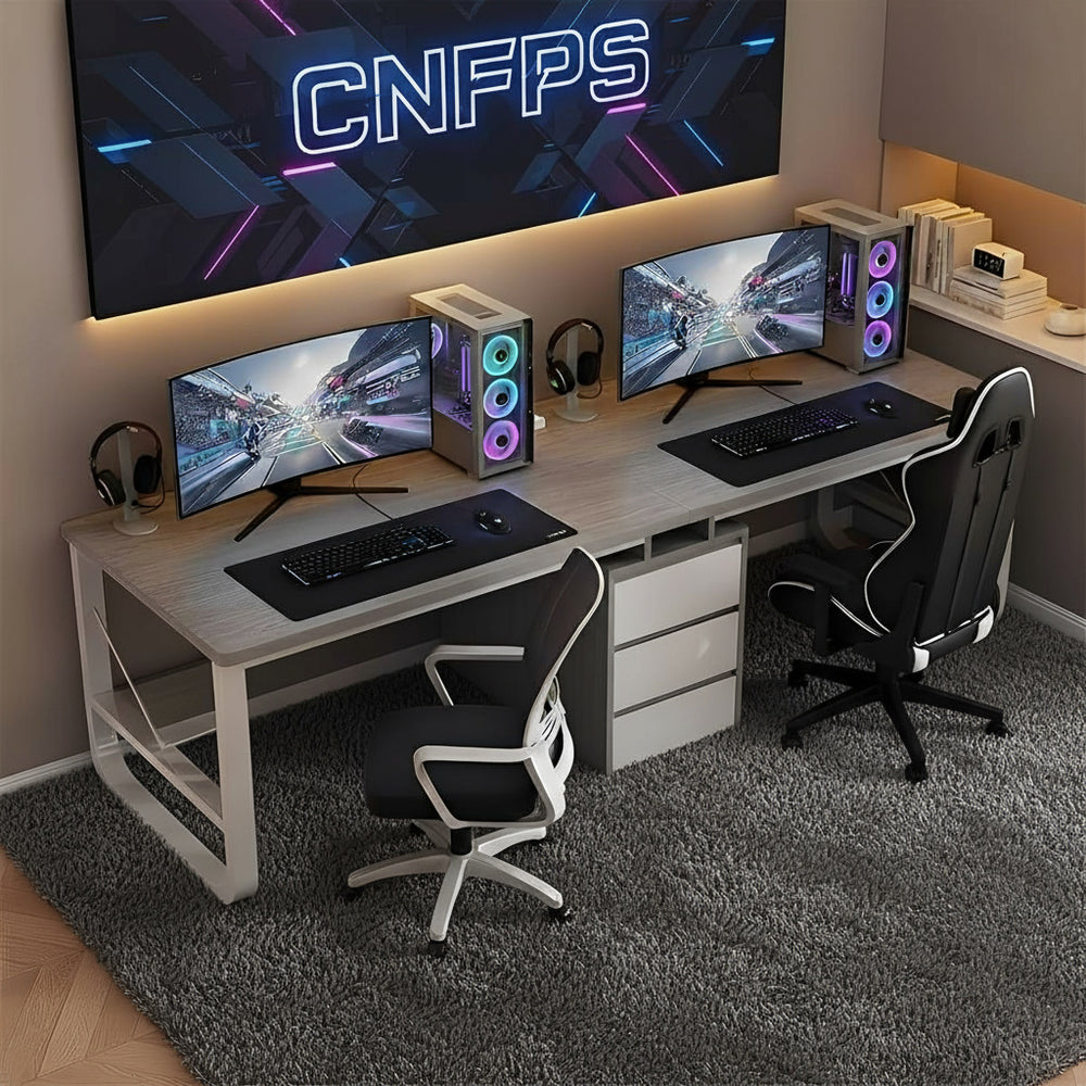 Compact Walnut Gaming Desk with Storage Drawers