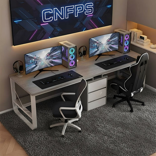 Compact Walnut Gaming Desk with Storage Drawers