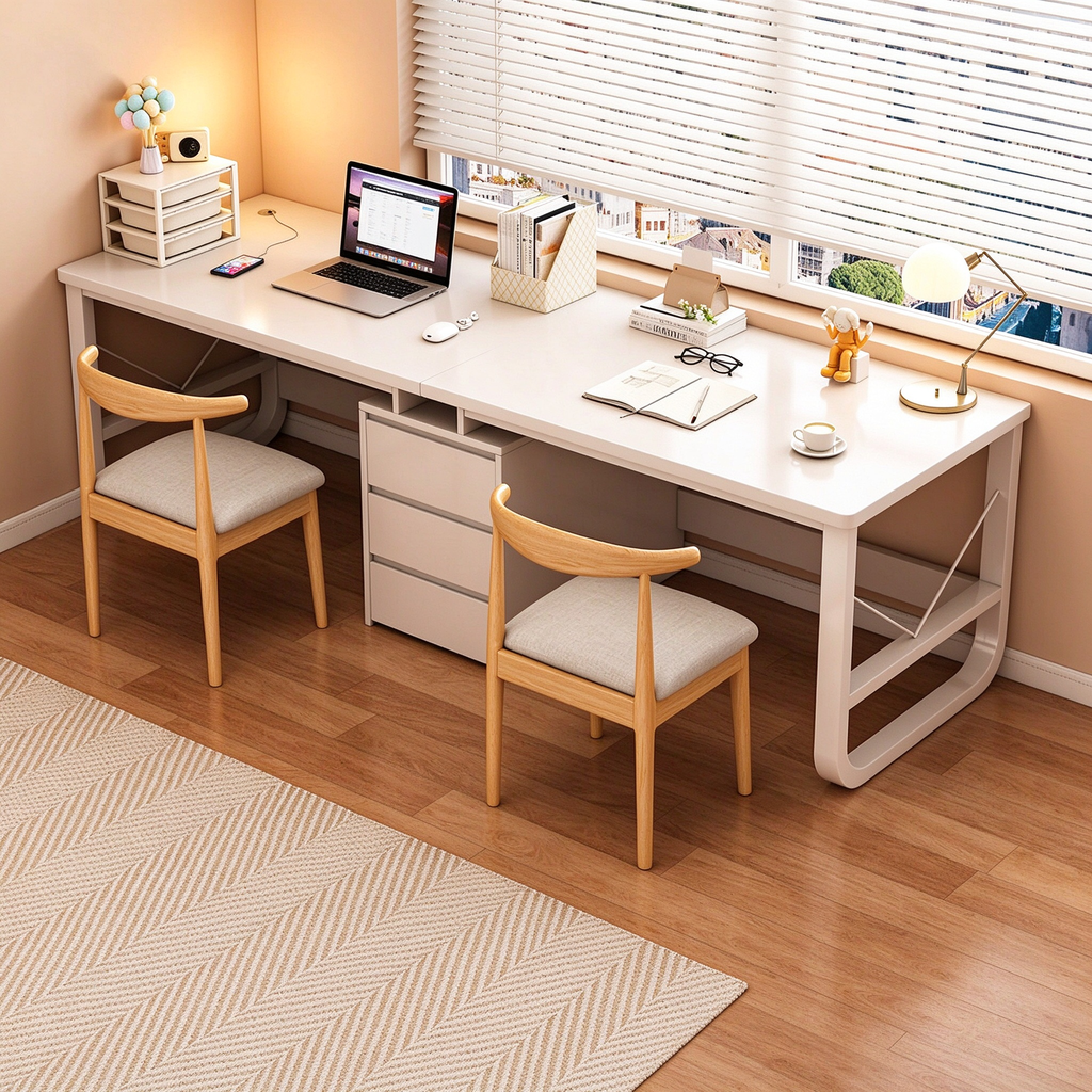 Compact Walnut Gaming Desk with Storage Drawers