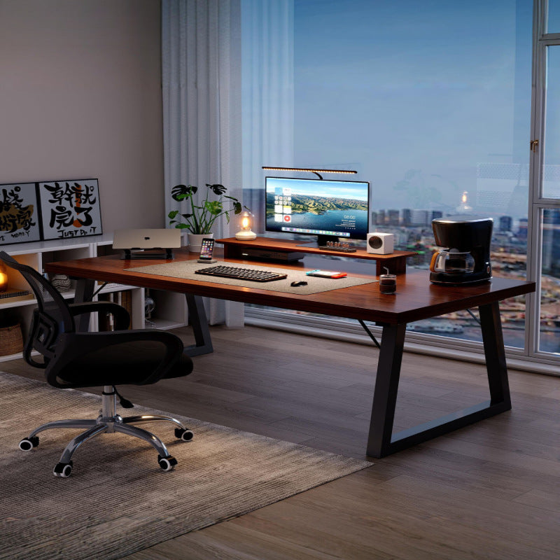 Walnut Gaming Desk with Elevated Monitor Shelf