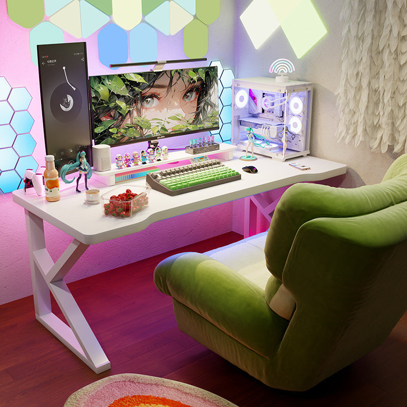 Pink Gaming Desk with Monitor Shelf and Storage