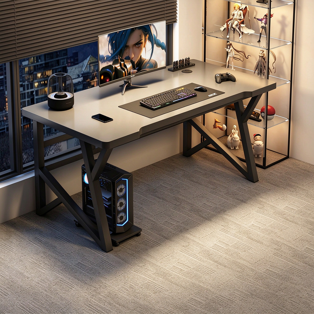 White Corner Gaming Desk with Hutch and Shelving